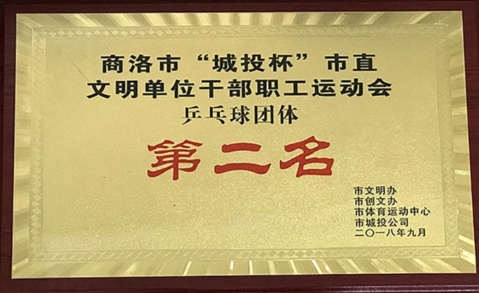 商洛市&ldquo;城投杯&rdquo;市直文明单位干部职工远动会品乓球团体第二名
